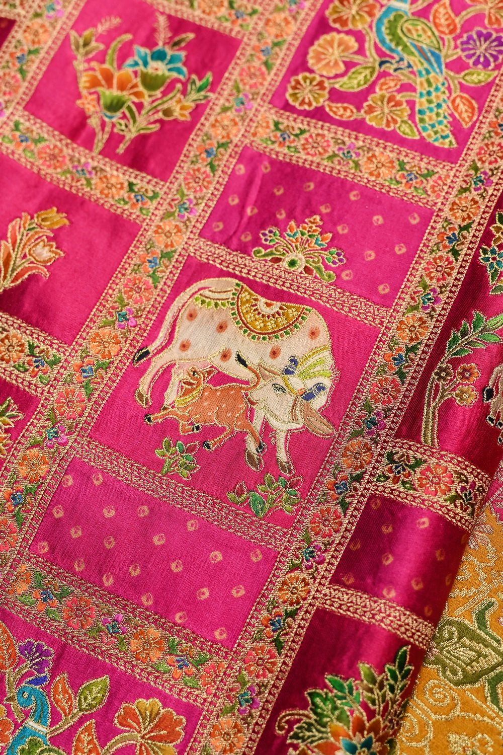 Pink Kalamkari Moonga Silk  Blended Saree