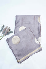 Dove Grey Geometric Mashru Silk  Handwoven Banarasi Saree