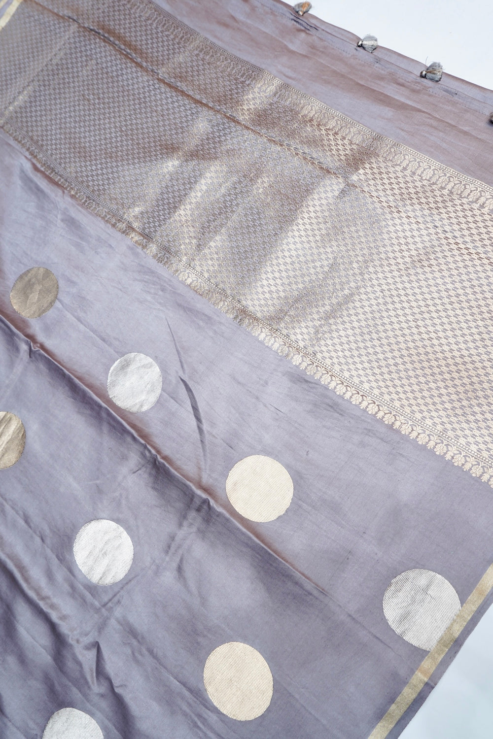 Dove Grey Geometric Mashru Silk  Handwoven Banarasi Saree