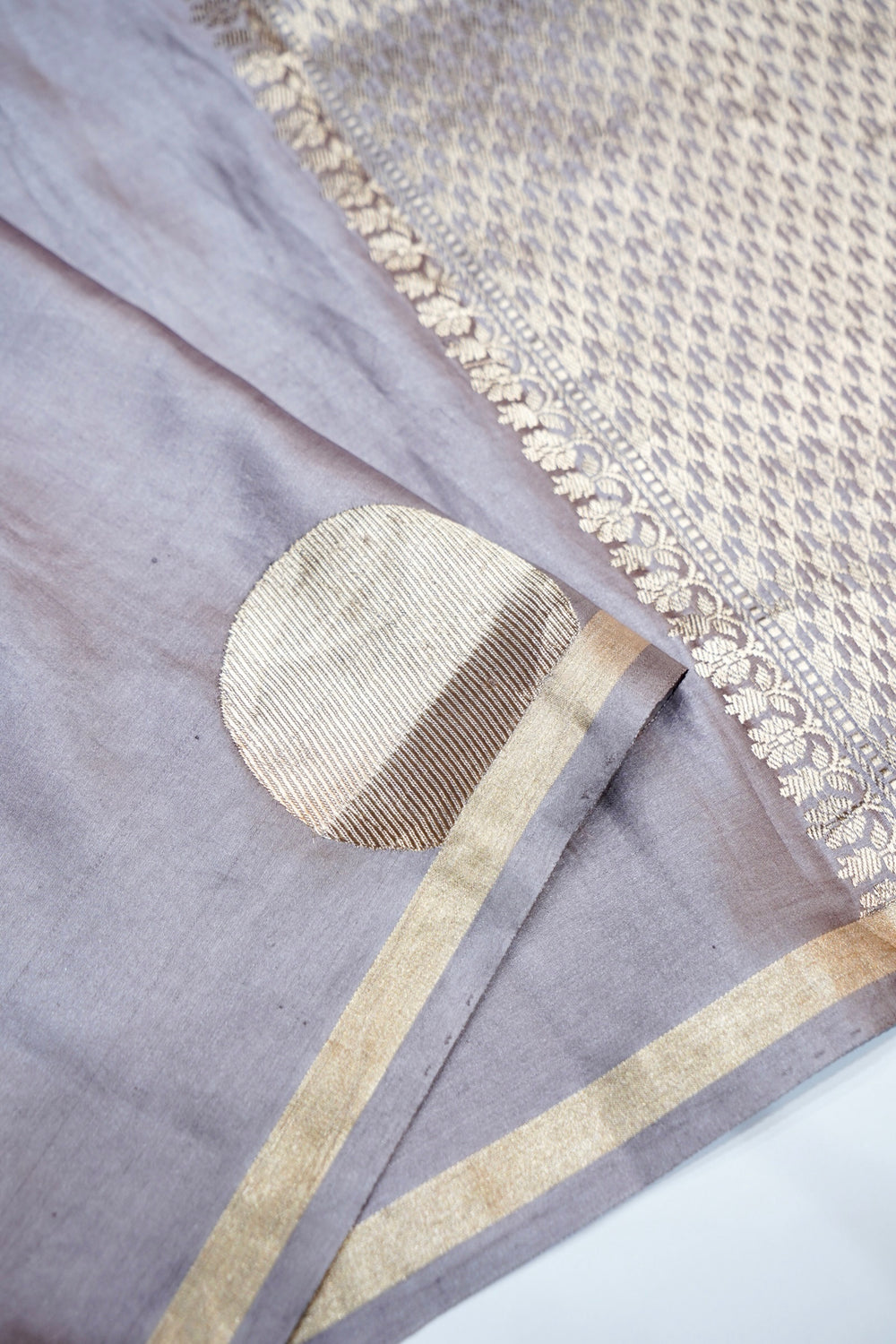 Dove Grey Geometric Mashru Silk  Handwoven Banarasi Saree