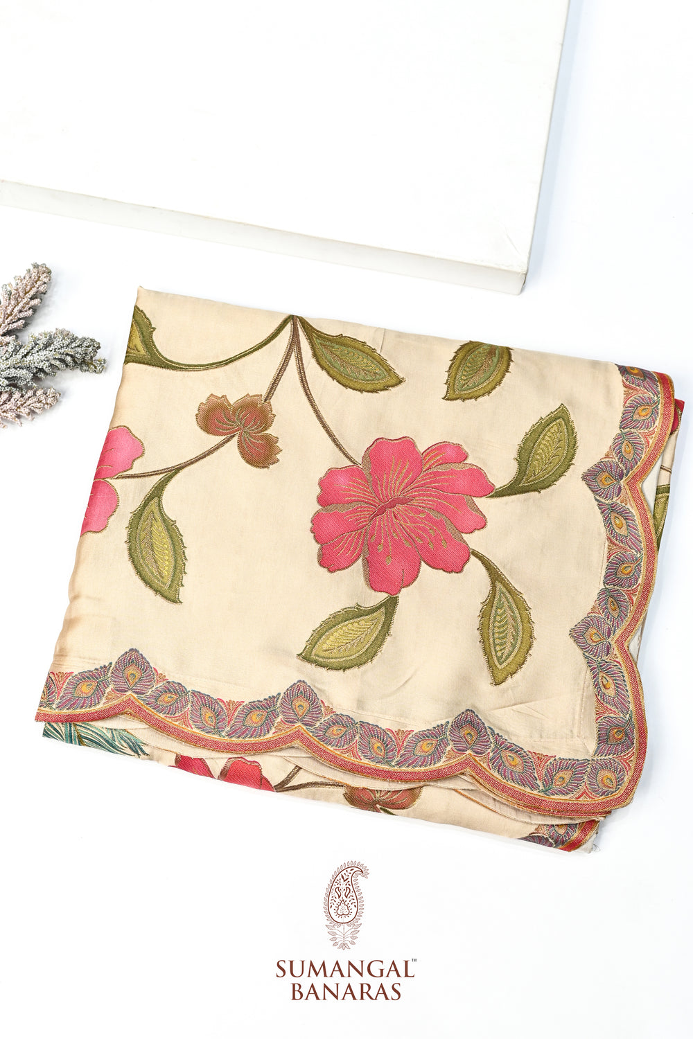 Cream White Kalamkari Moonga Silk  Blended Saree
