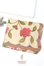 Cream White Kalamkari Moonga Silk  Blended Saree