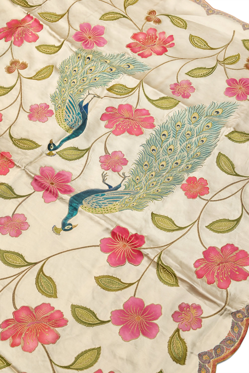Cream White Kalamkari Moonga Silk  Blended Saree
