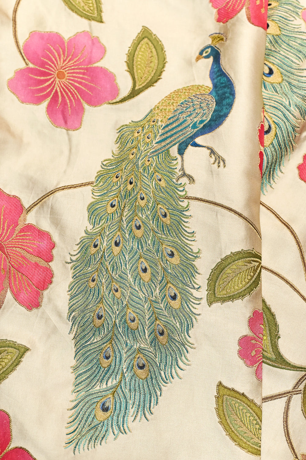 Cream White Kalamkari Moonga Silk  Blended Saree