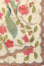 Cream White Kalamkari Moonga Silk  Blended Saree