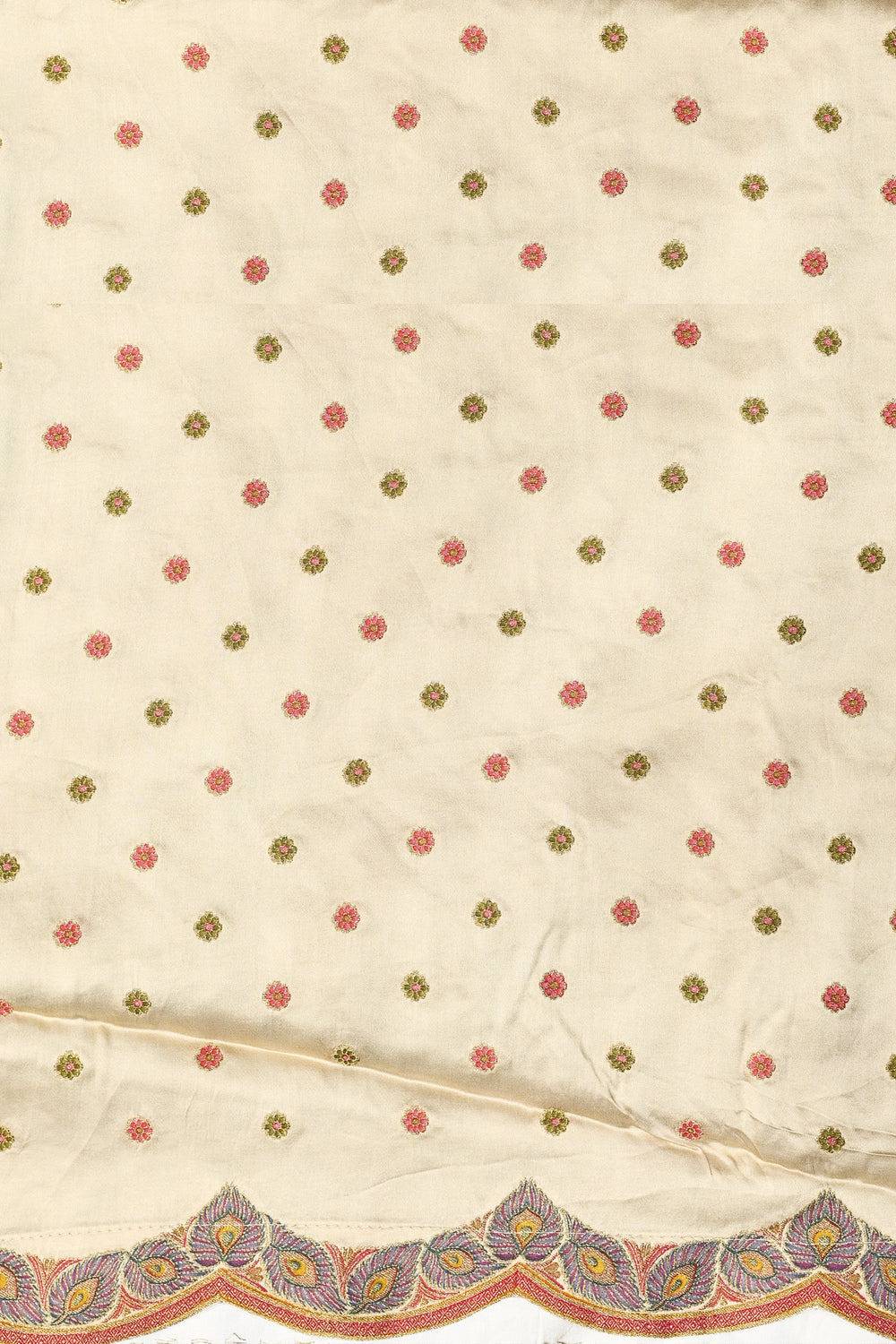 Cream White Kalamkari Moonga Silk  Blended Saree