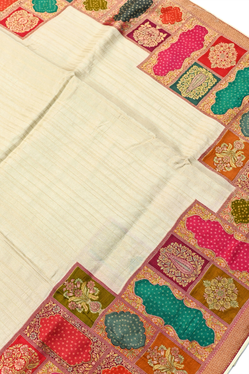 Cream White Kalamkari Moonga Silk  Blended Saree