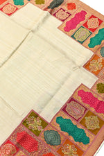 Cream White Kalamkari Moonga Silk  Blended Saree