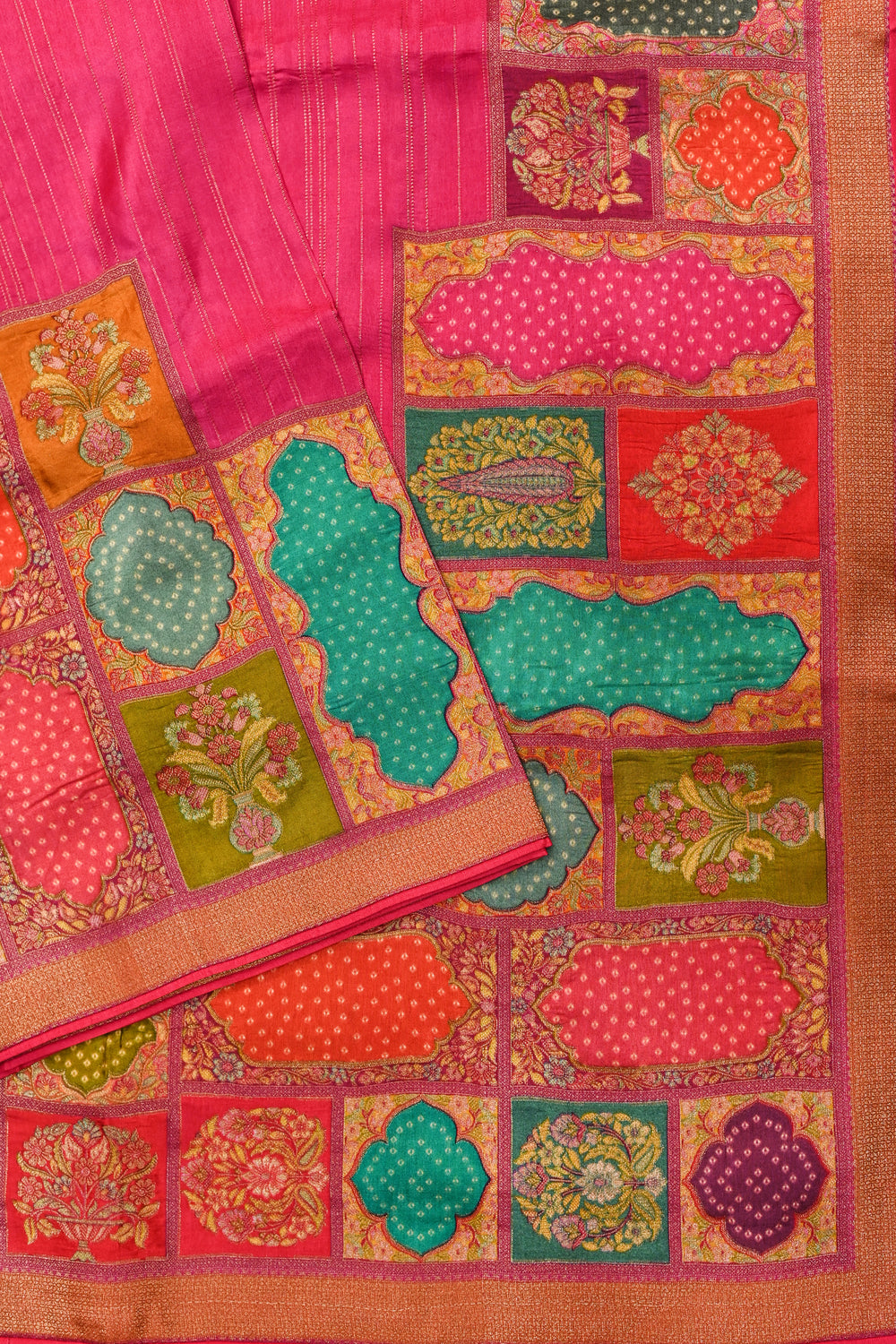 Magenta Pink Geometric Moonga Silk  Blended Saree
