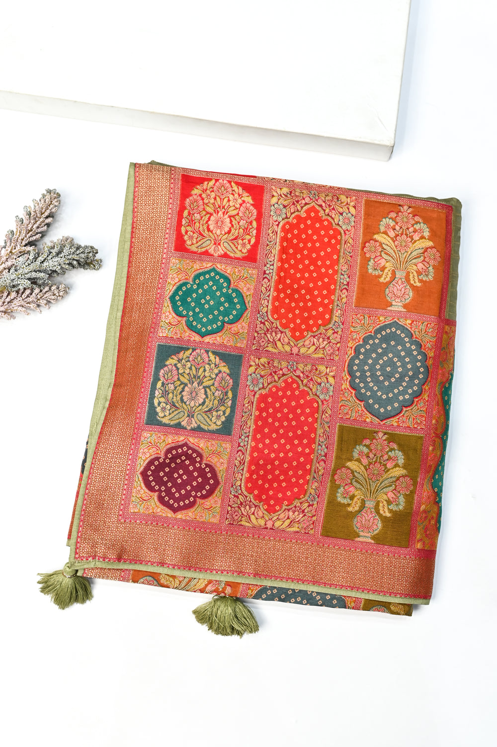 Handwoven Olive Green Banarasi  Blended Silk  Saree