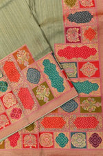 Handwoven Olive Green Banarasi  Blended Silk  Saree