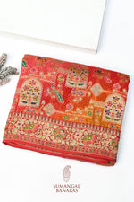 Red Multi Bandhani Georgette Khadi  Blended Saree