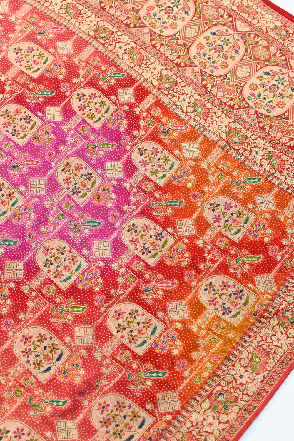 Red Multi Bandhani Georgette Khadi  Blended Saree