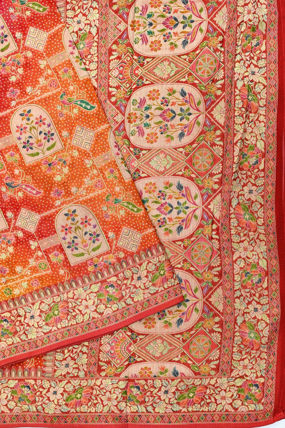 Red Multi Bandhani Georgette Khadi  Blended Saree