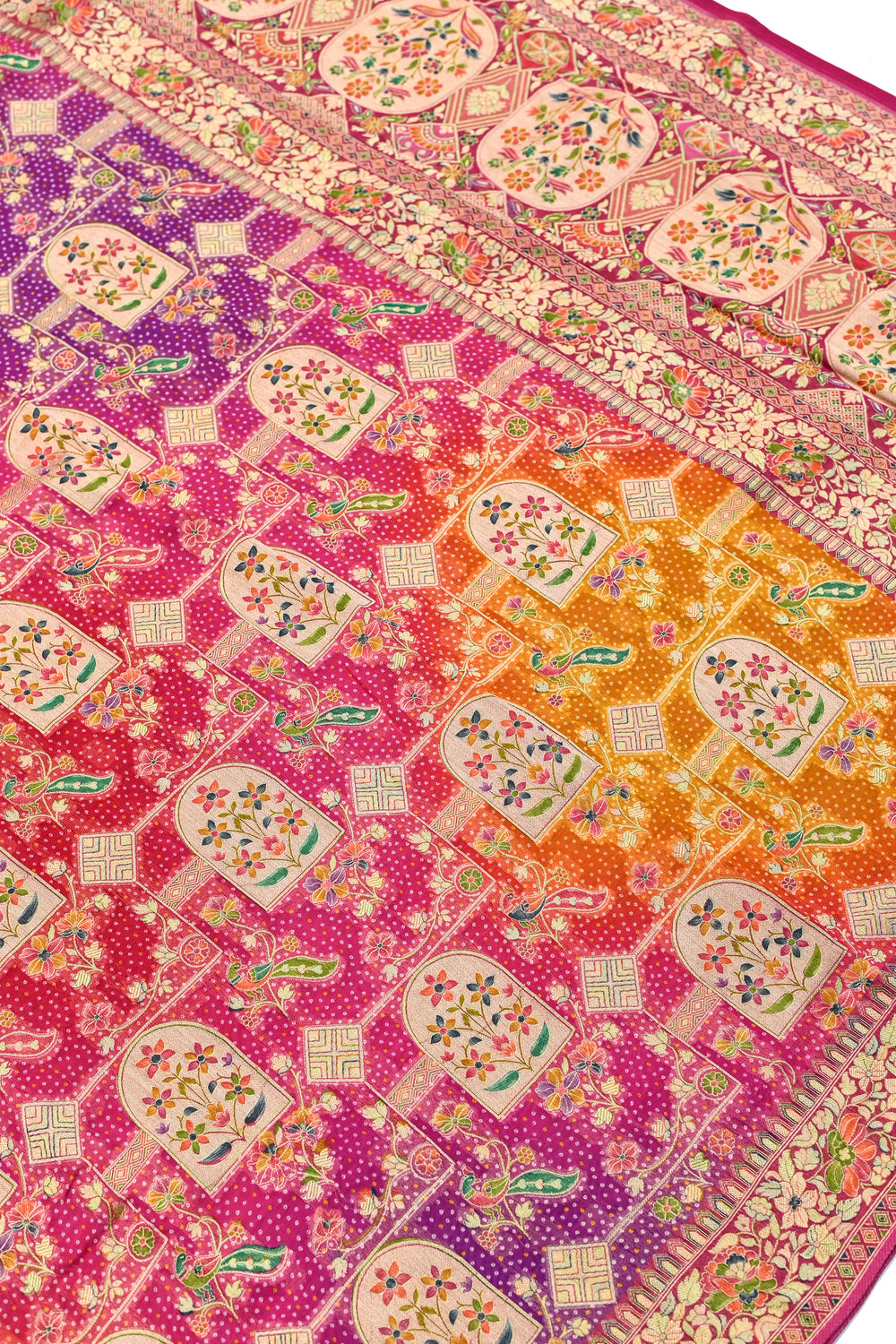 Pink Multi Bandhani Georgette Khadi  Blended Saree