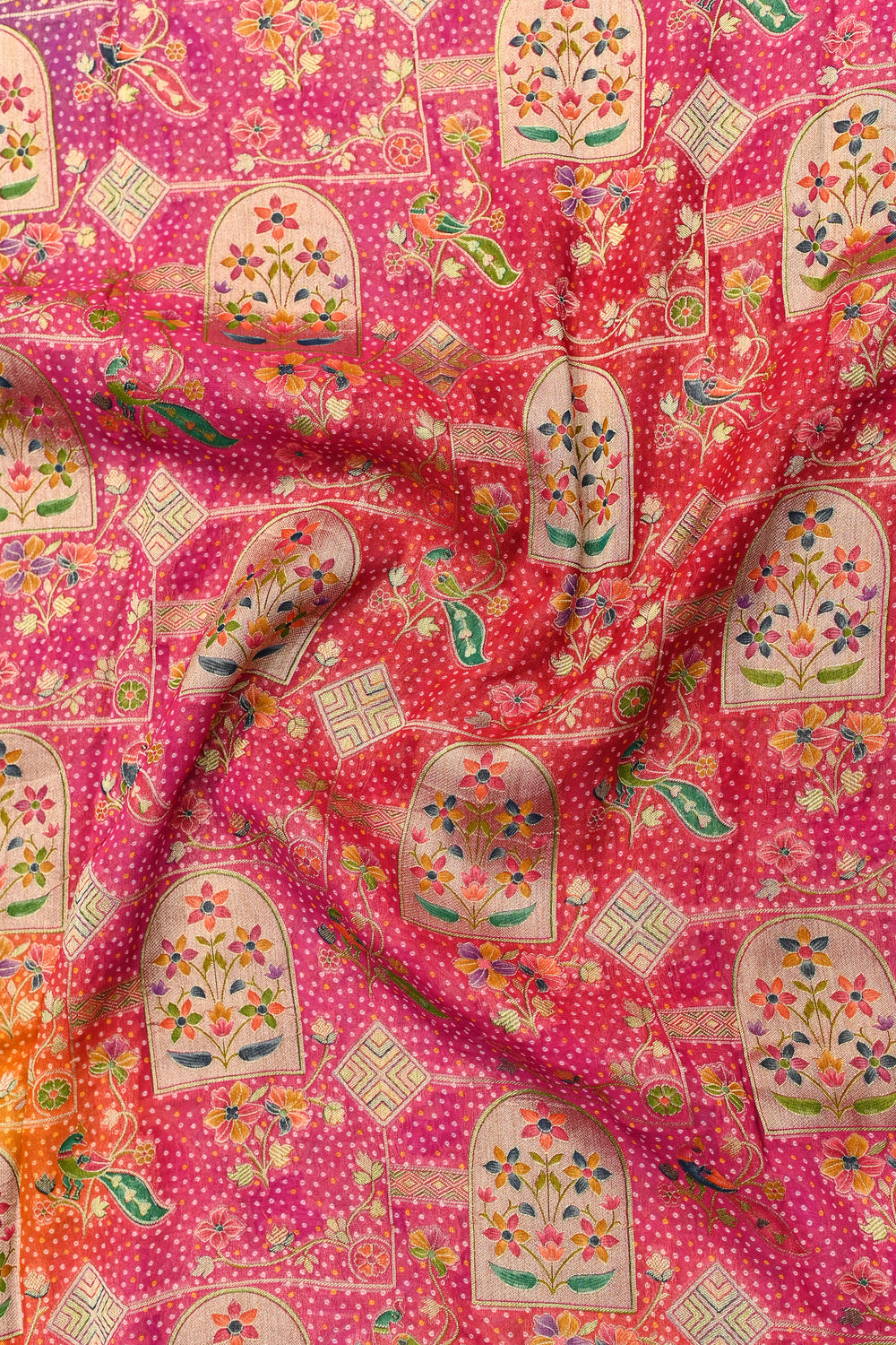 Pink Multi Bandhani Georgette Khadi  Blended Saree