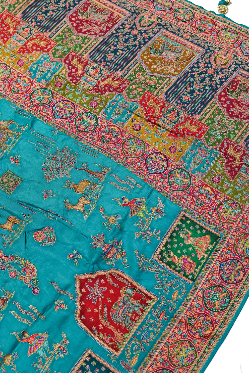 Ocean blue Kalamkari Moonga Silk  Blended Saree