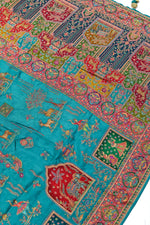 Ocean blue Kalamkari Moonga Silk  Blended Saree
