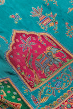 Ocean blue Kalamkari Moonga Silk  Blended Saree