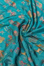 Ocean blue Kalamkari Moonga Silk  Blended Saree