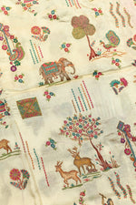 Cream White Kalamkari Moonga Silk  Blended Saree