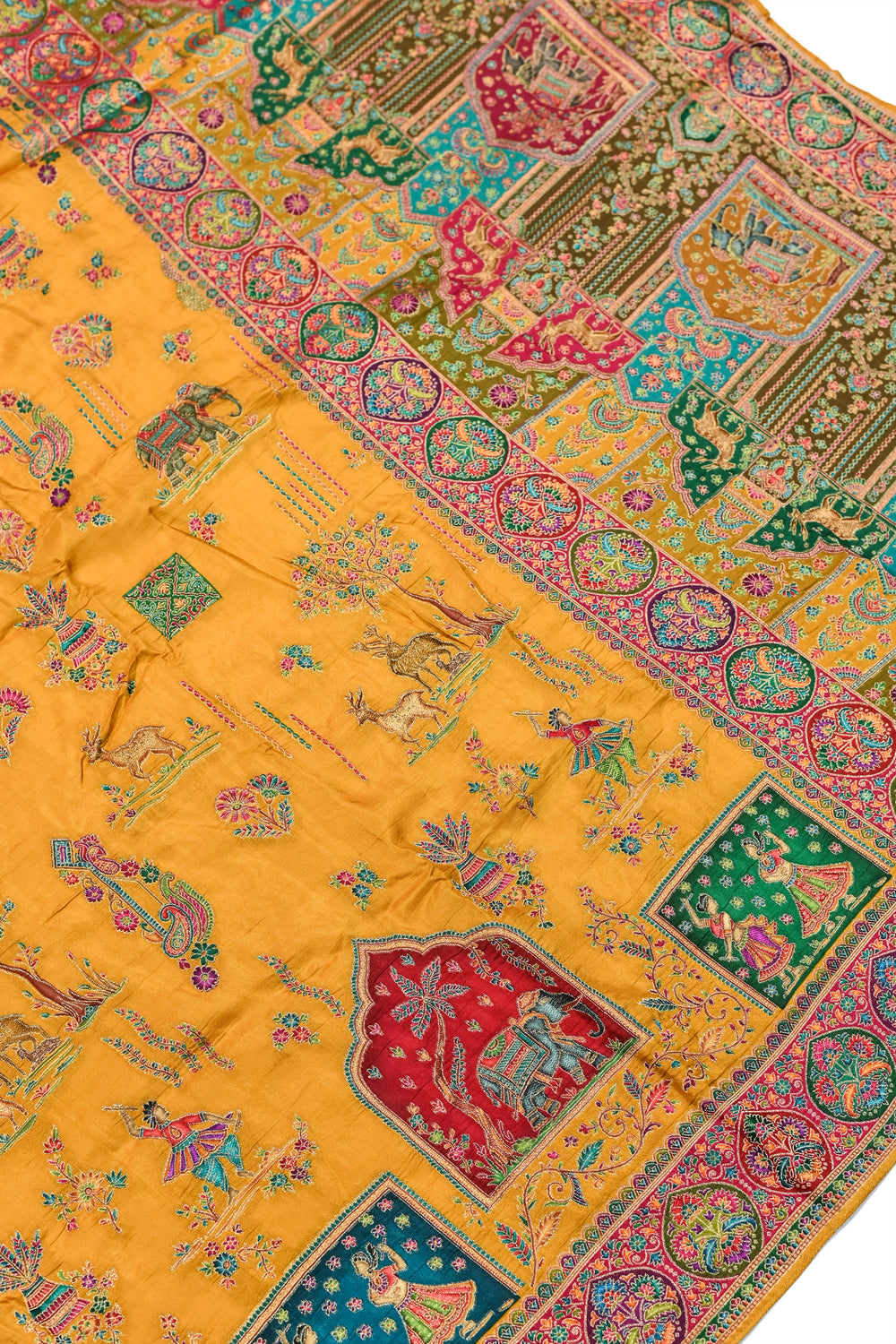Gold Yellow Kalamkari Moonga Silk  Blended Saree