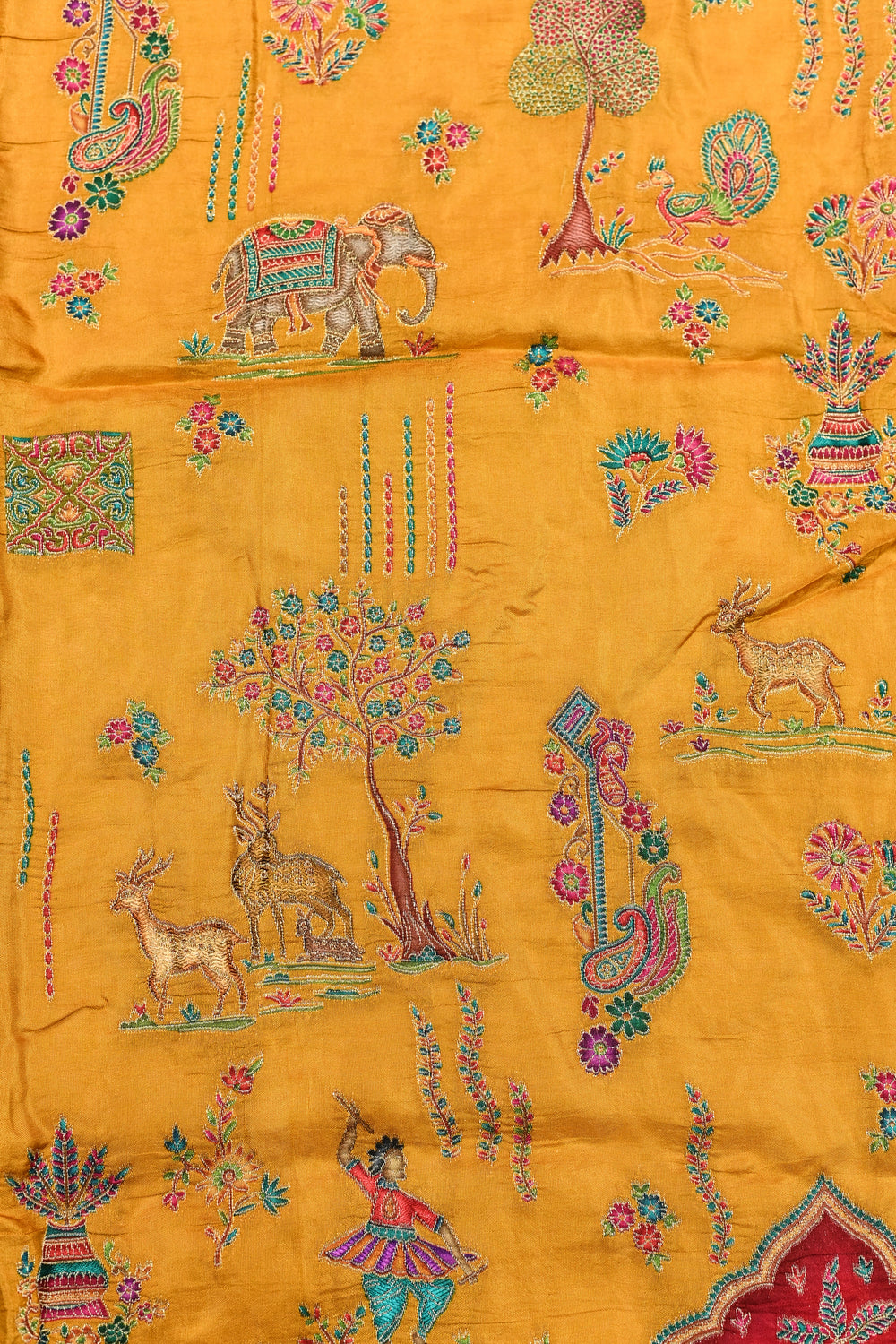 Gold Yellow Kalamkari Moonga Silk  Blended Saree