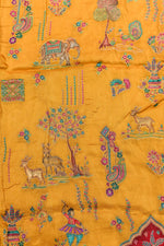 Gold Yellow Kalamkari Moonga Silk  Blended Saree