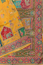 Gold Yellow Kalamkari Moonga Silk  Blended Saree