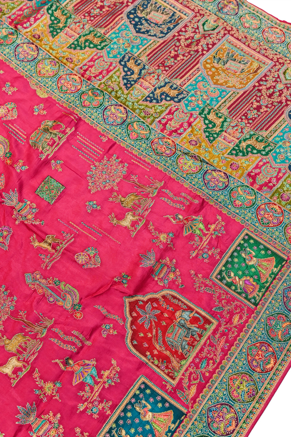Magenta Pink Kalamkari Moonga Silk  Blended Saree