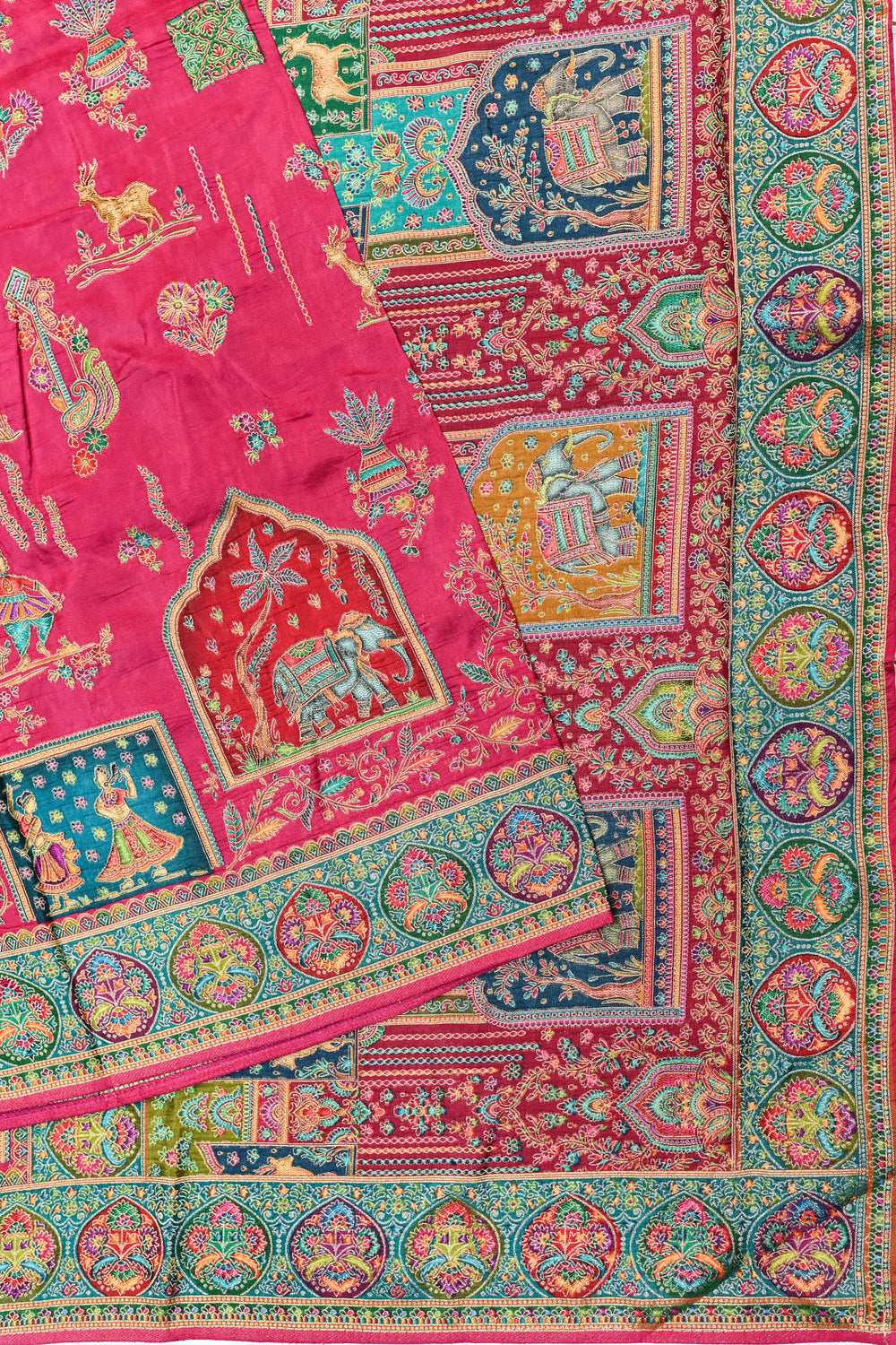 Magenta Pink Kalamkari Moonga Silk  Blended Saree