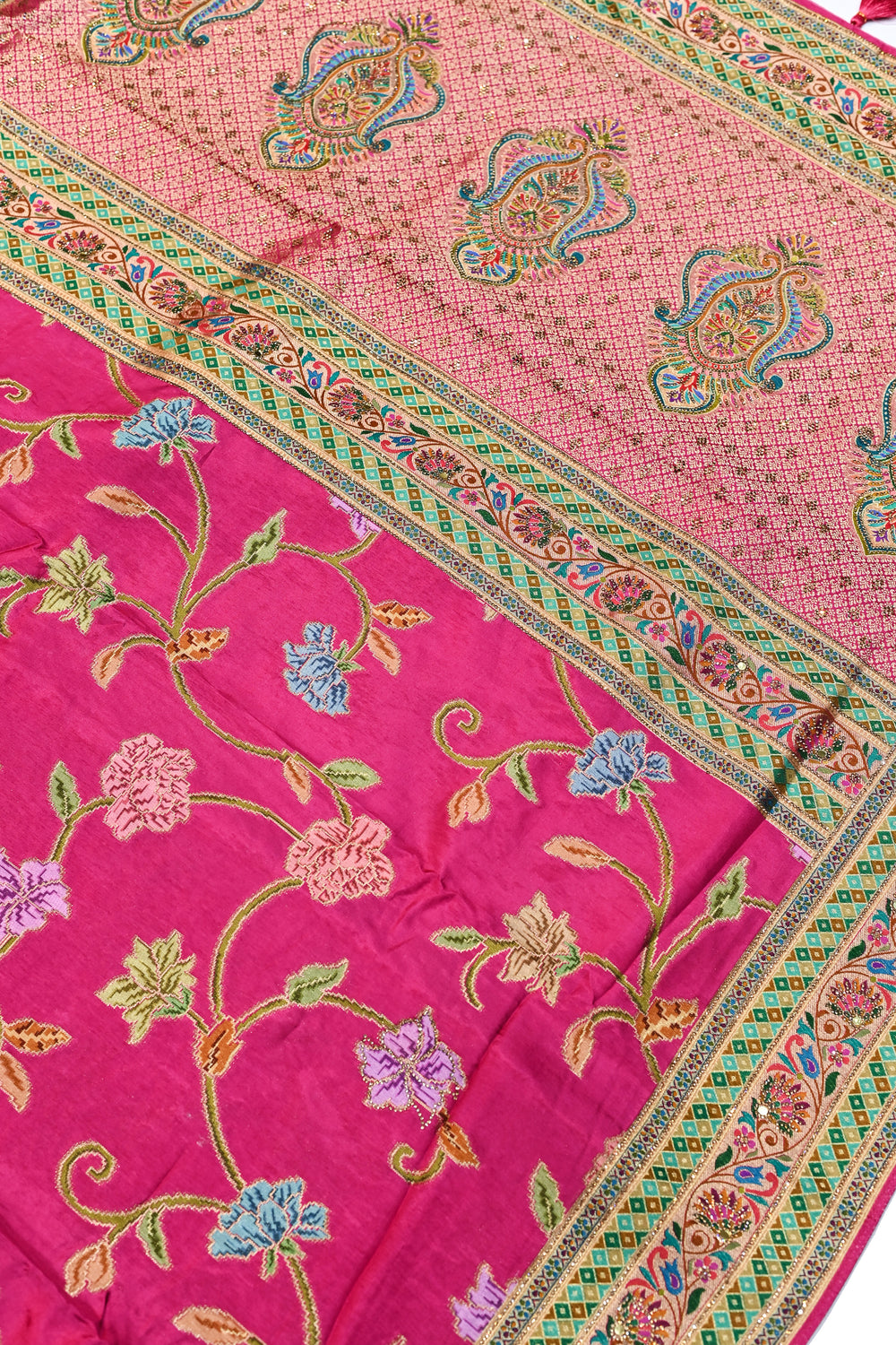 Hot Pink Kalamkari Moonga Silk  Blended Saree