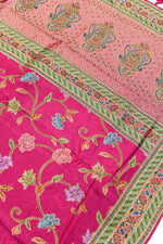 Hot Pink Kalamkari Moonga Silk  Blended Saree