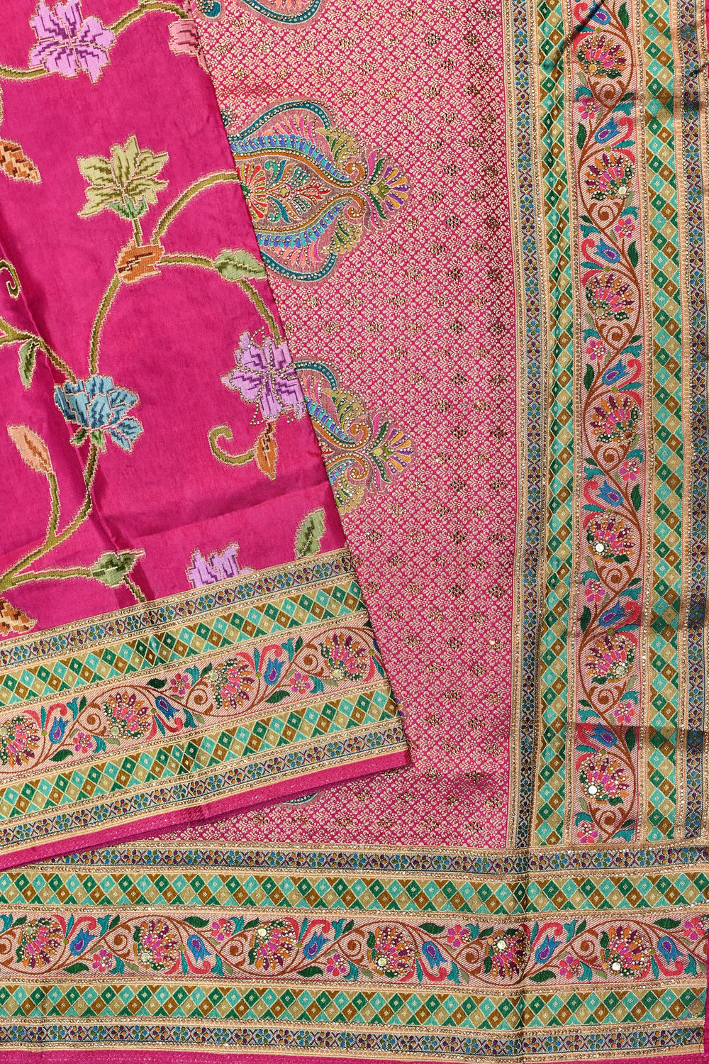 Hot Pink Kalamkari Moonga Silk  Blended Saree