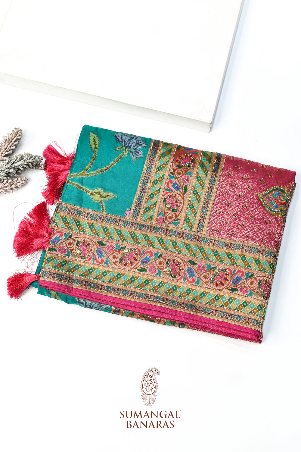 Teal Blue Kalamkari Moonga Silk  Blended Saree