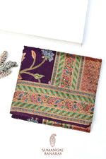 Purple Wine Kalamkari Moonga Silk  Blended Saree