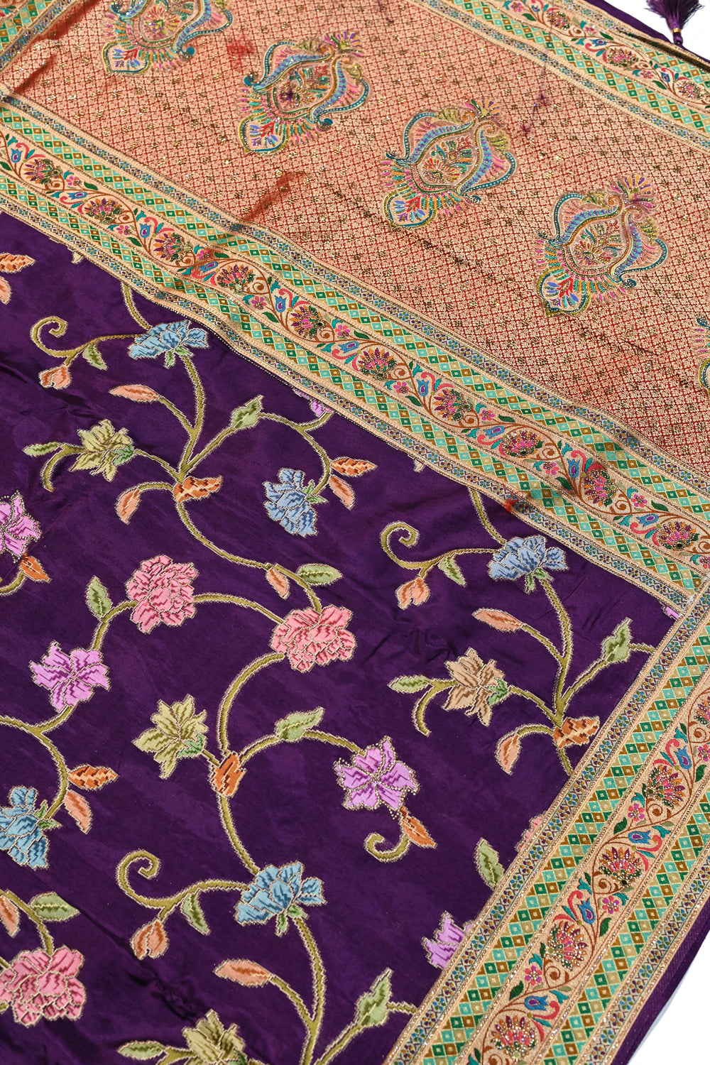 Purple Wine Kalamkari Moonga Silk  Blended Saree