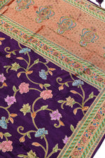 Purple Wine Kalamkari Moonga Silk  Blended Saree