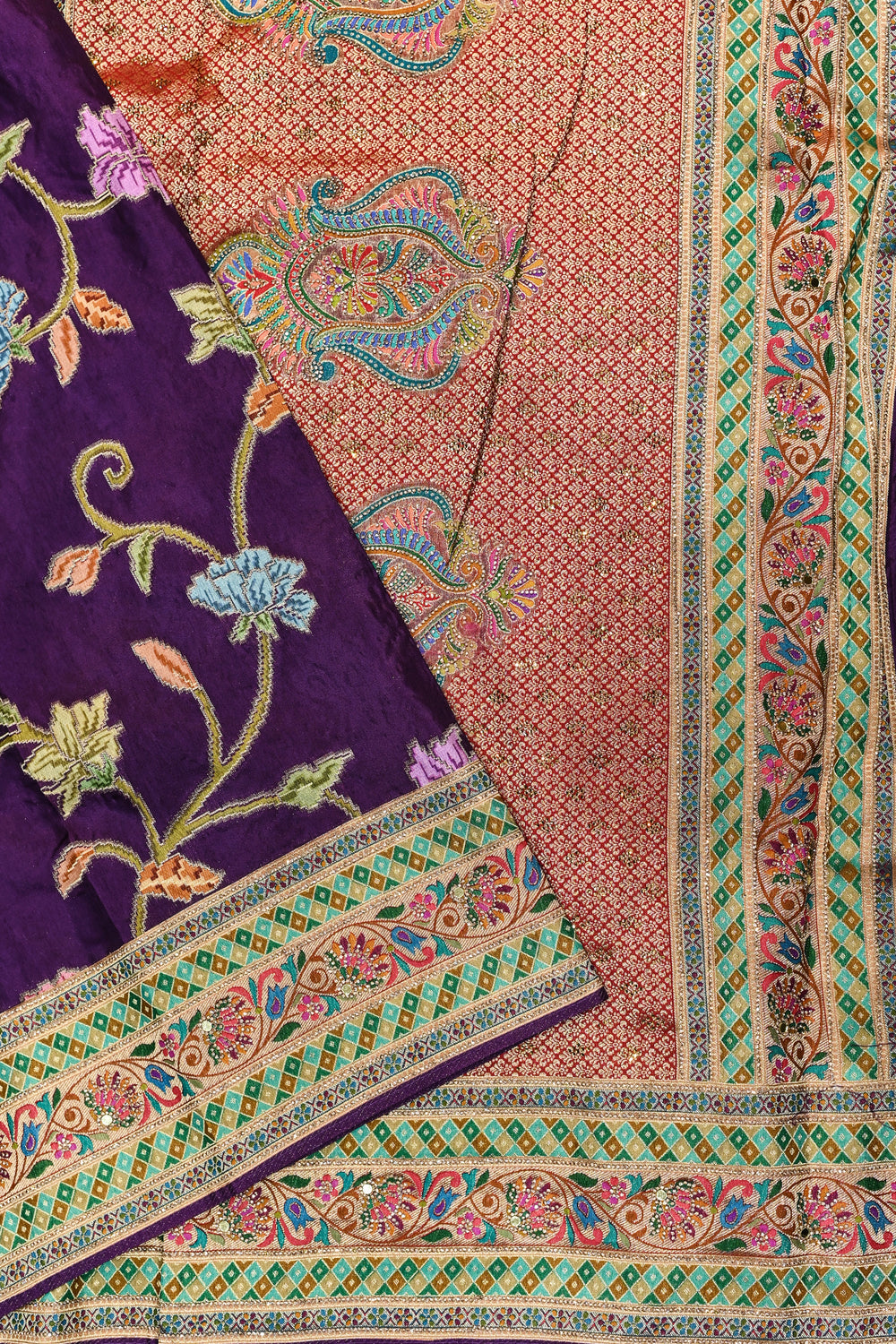 Purple Wine Kalamkari Moonga Silk  Blended Saree
