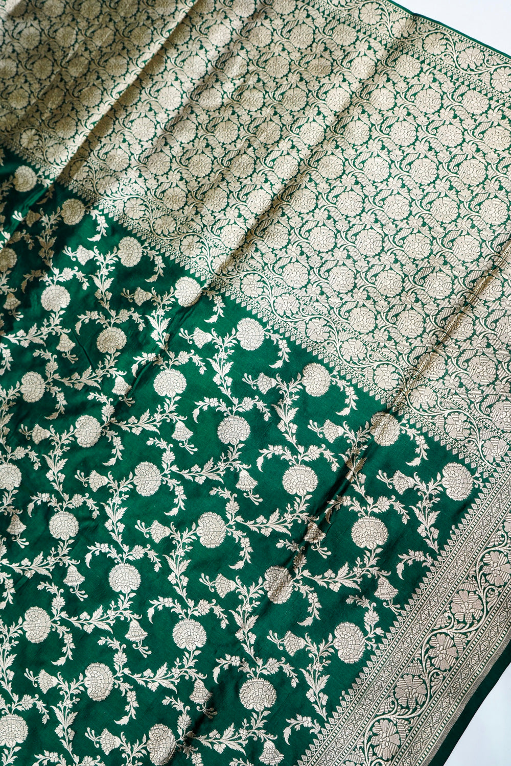 Basil Green Jaal Katan Silk Handwoven Banarasi Saree
