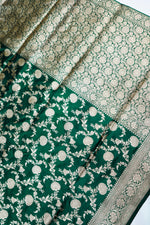 Basil Green Jaal Katan Silk Handwoven Banarasi Saree