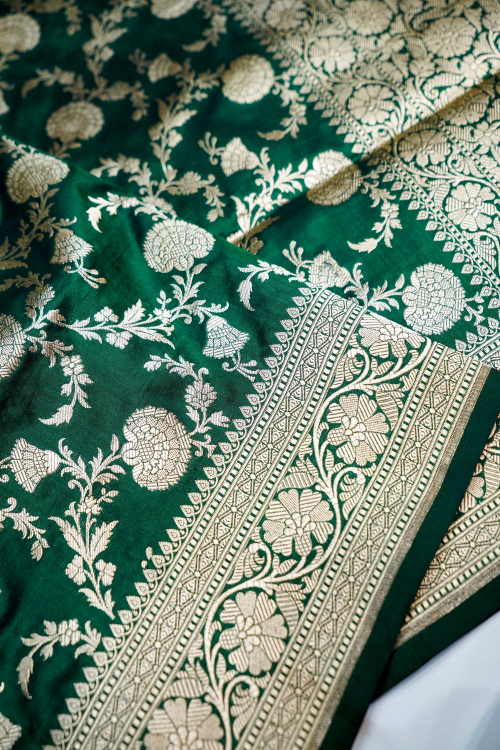Basil Green Jaal Katan Silk Handwoven Banarasi Saree