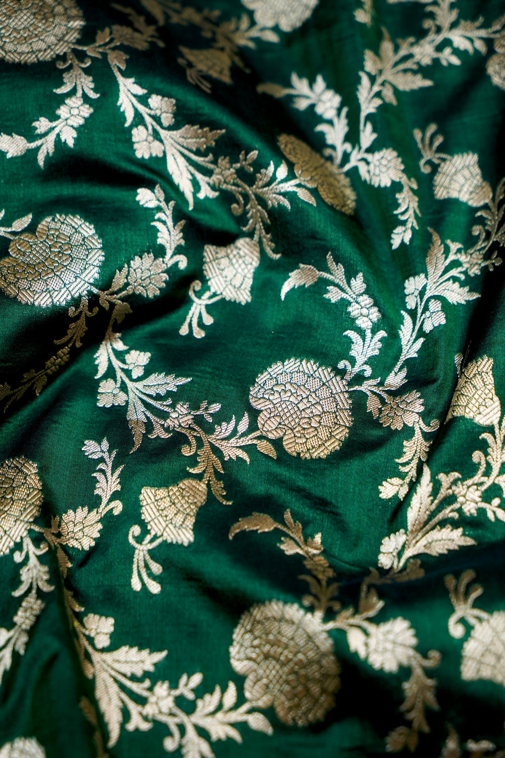 Basil Green Jaal Katan Silk Handwoven Banarasi Saree