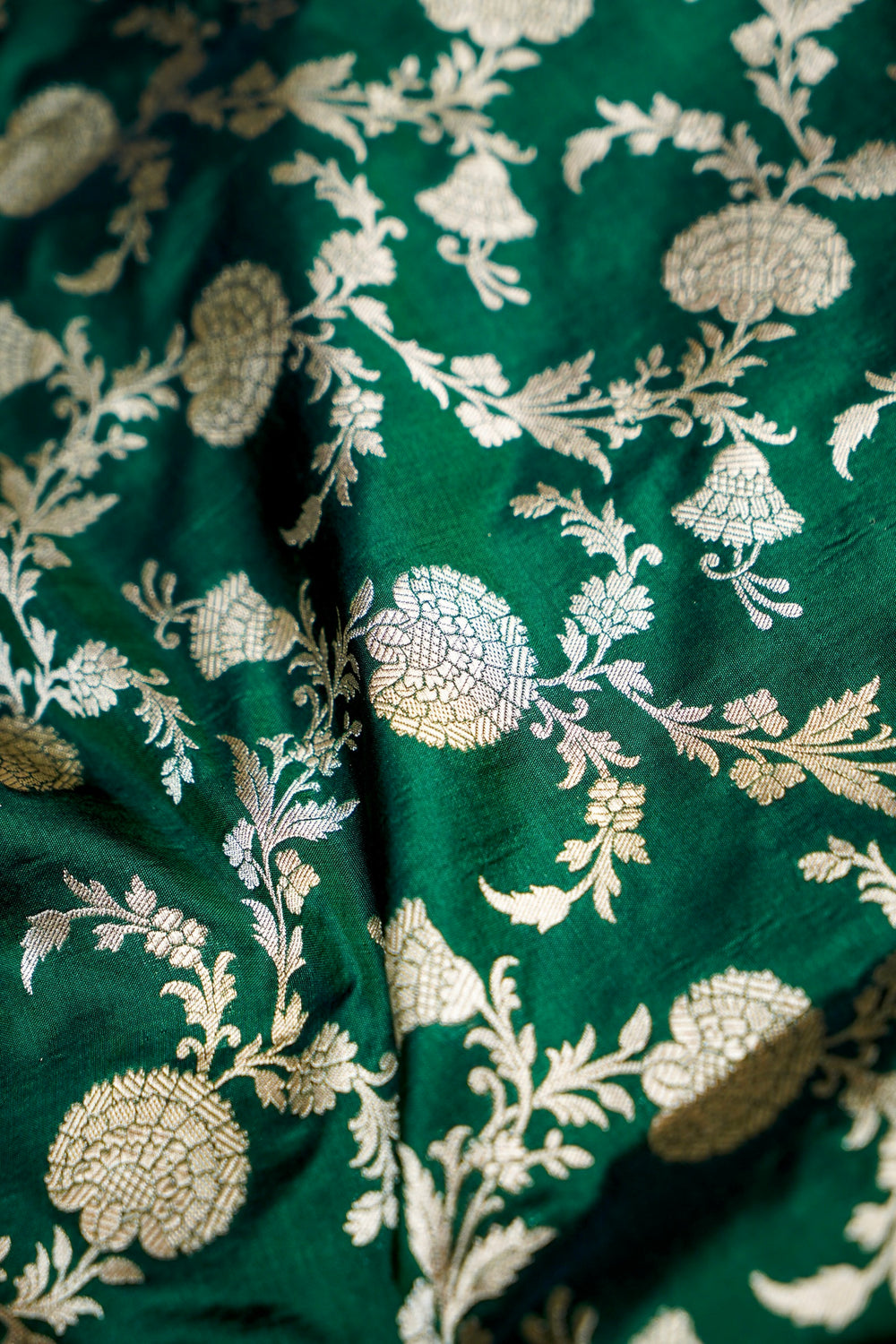 Basil Green Jaal Katan Silk Handwoven Banarasi Saree