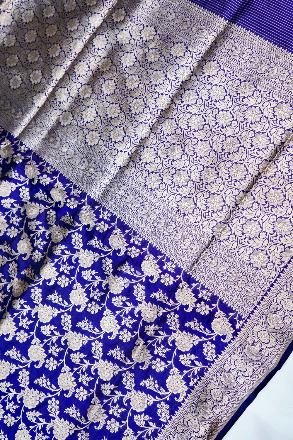 Indigo Blue Jaal Katan Silk Handwoven Banarasi Saree