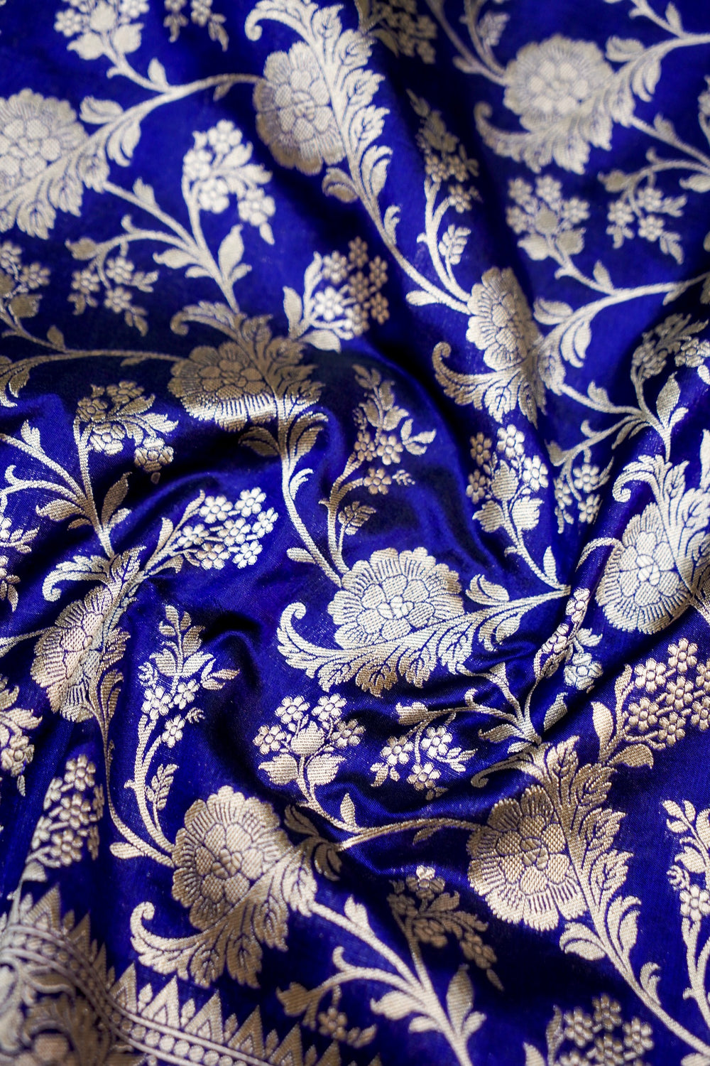 Indigo Blue Jaal Katan Silk Handwoven Banarasi Saree
