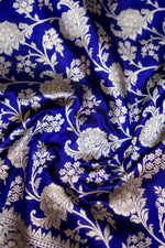 Indigo Blue Jaal Katan Silk Handwoven Banarasi Saree