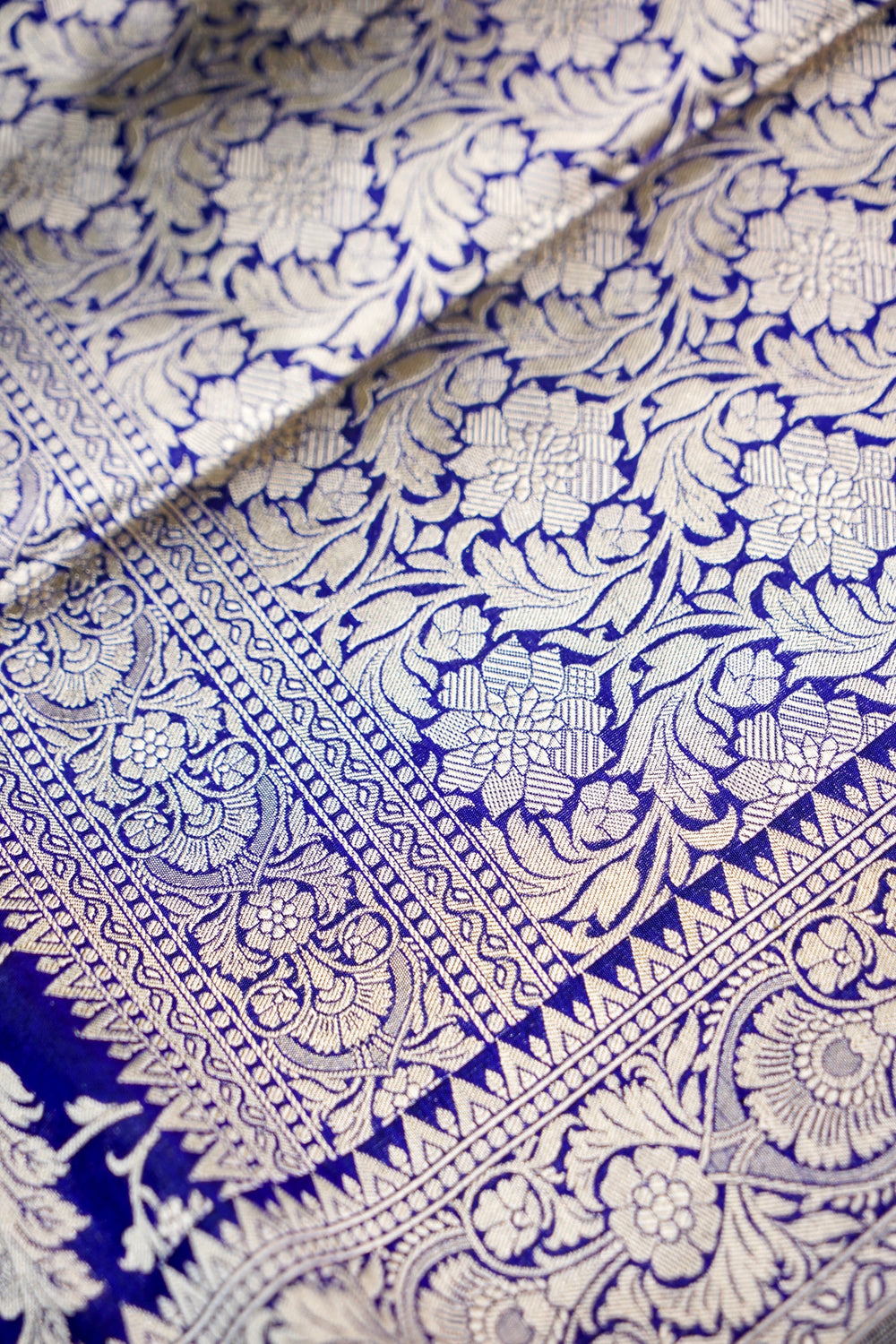 Indigo Blue Jaal Katan Silk Handwoven Banarasi Saree