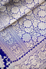 Indigo Blue Jaal Katan Silk Handwoven Banarasi Saree