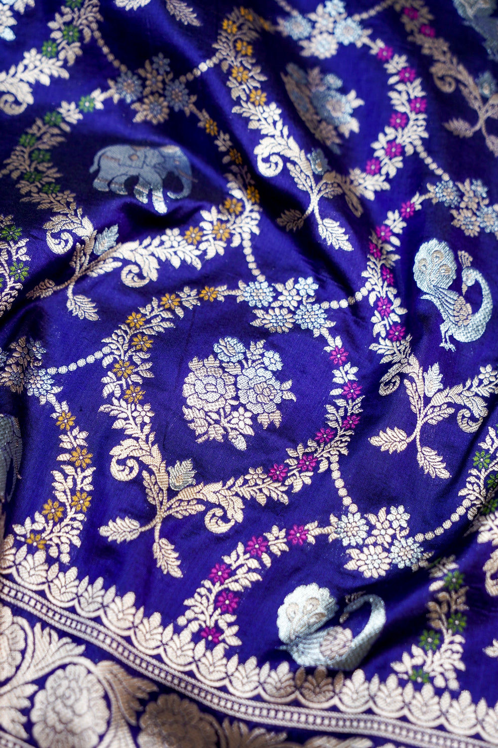 Berry Blue Meenakari Katan Silk Handwoven Banarasi Saree